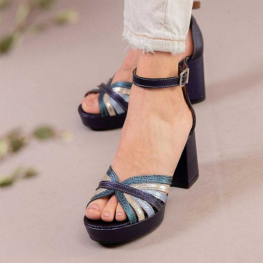 Sandalen La Leopolda | Metallblaue Hohe Sandalen Aleli