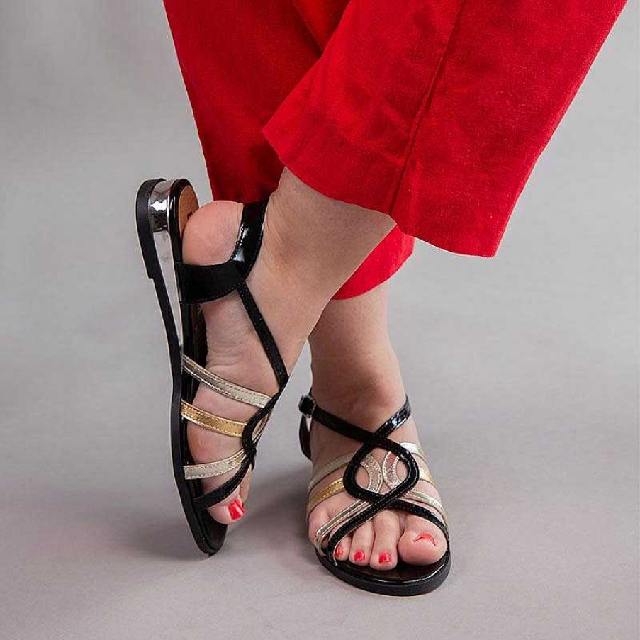 Sandalen La Leopolda | Schwarze Und Goldene Jira-Sandalen