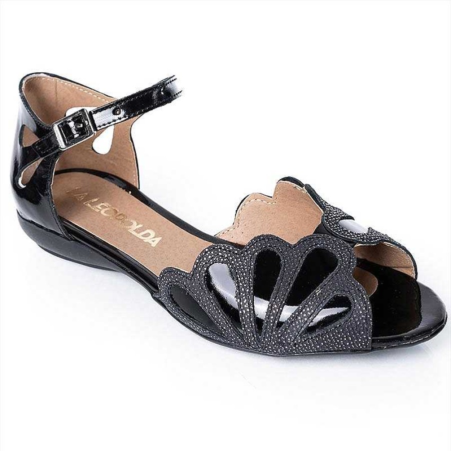 Sandalen La Leopolda | Schwarze Flugsandalen Aus Lackleder