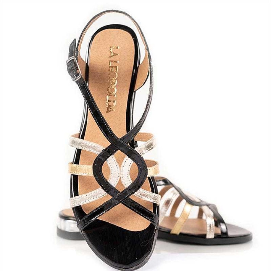 Sandalen La Leopolda | Schwarze Und Goldene Jira-Sandalen